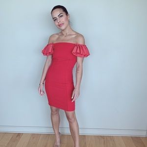 Red off shoulder KOOPLES dress